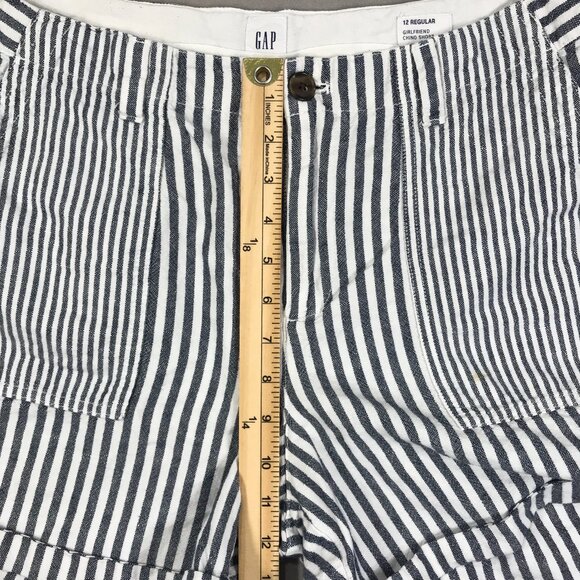 GAP Shorts Women's 12 R Blue Striped Girlfriend Chino Button Pockets Linen Blend - Picture 9 of 10
